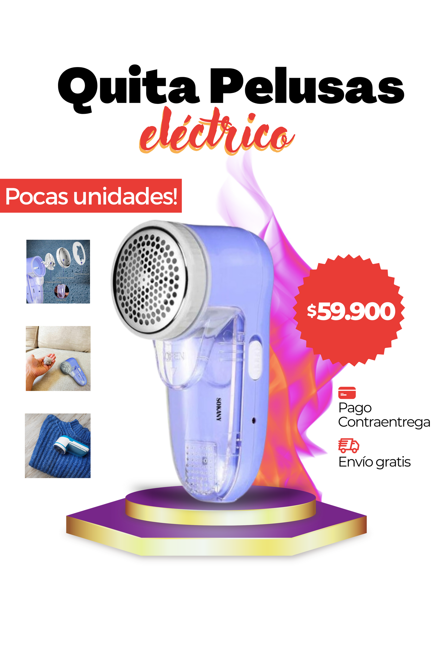 Quita Pelusas Profesional Recargable - Cuida Tu Ropa y Muebles